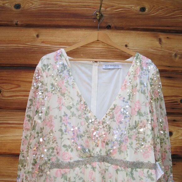 Mac Duggal 93788 Floral Beaded Sequin Midi Dress White Multi Size 16 - Picture 6 of 14
